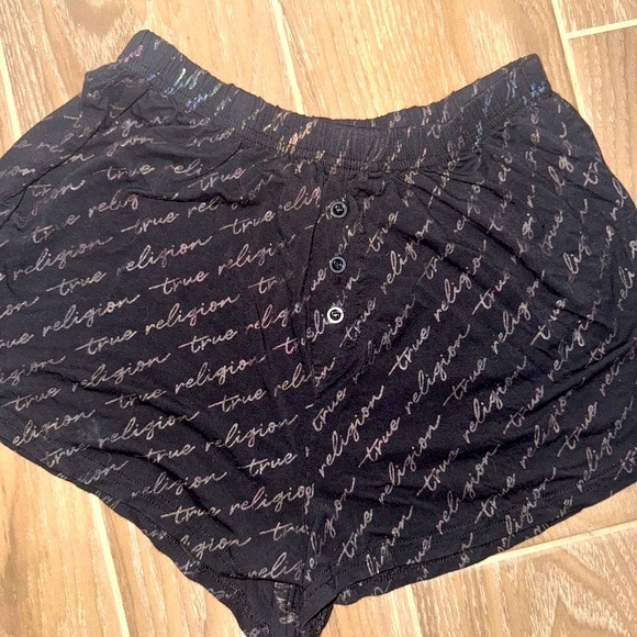 True Religion 2 Piece Black w Rainbow Holographic Logo Cami & Sleep Shorts Set L - Picture 6 of 15